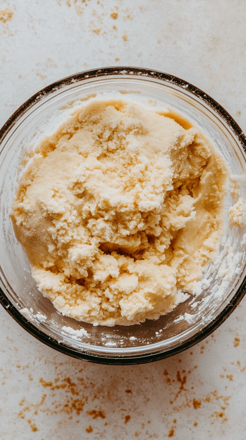 Homemade gluten-free dumpling dough in a glass mixing bowl