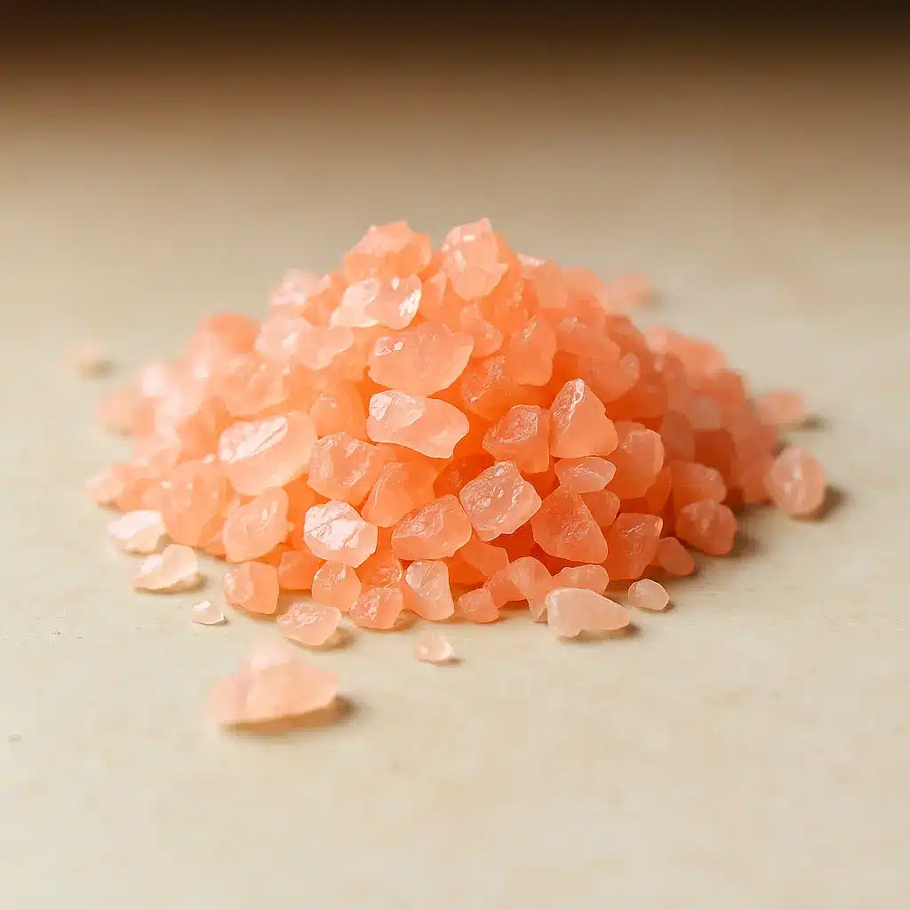 Pile of coarse pink Himalayan salt — key ingredient in the Pink Salt and Vinegar Recipe That Actually Helps with Weight Loss