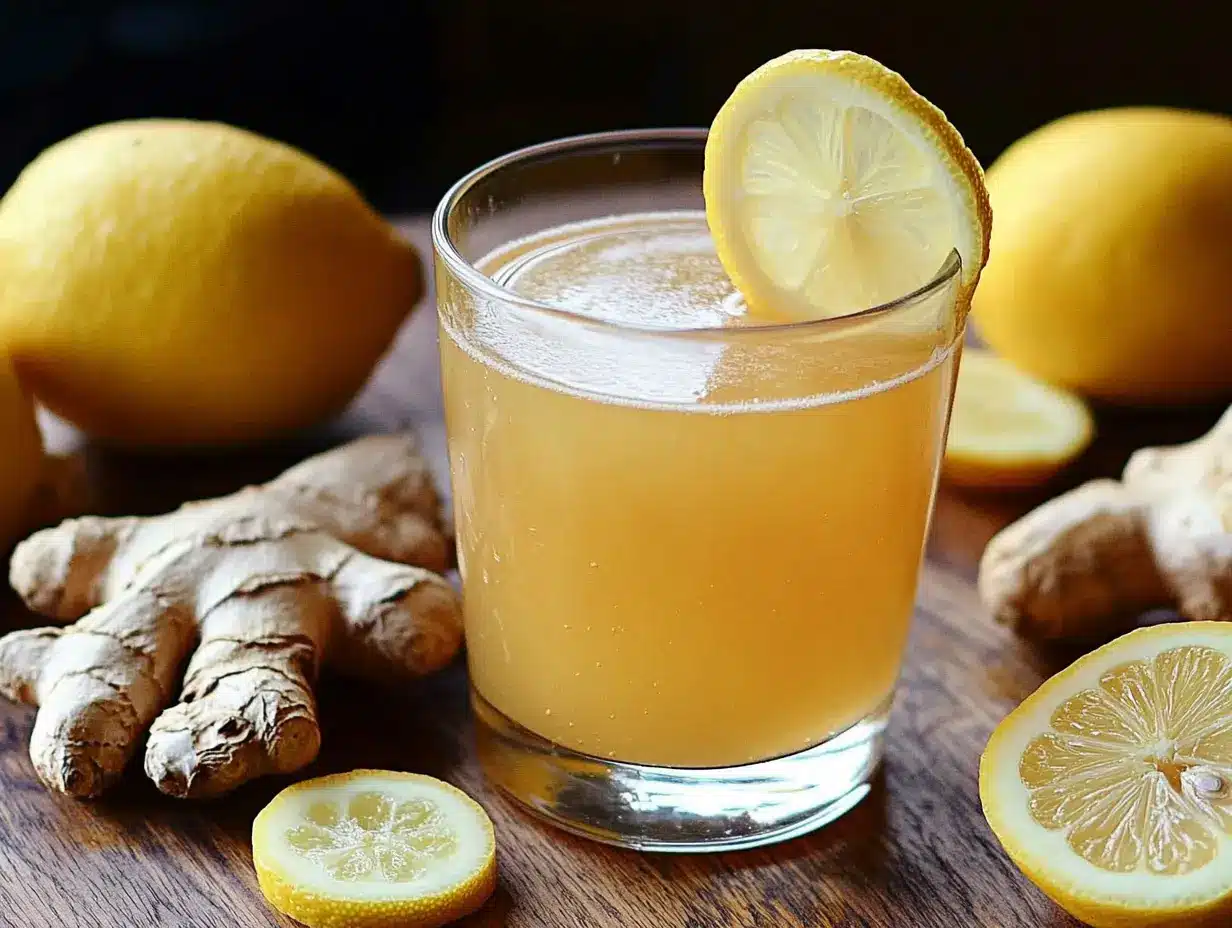 4 Ingredient Mounjaro Recipe – Step-by-step process showing lemon, ginger, and honey being mixed into a detox drink