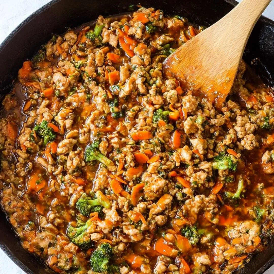 Delicious teriyaki turkey rice bowl topped with fresh vegetables