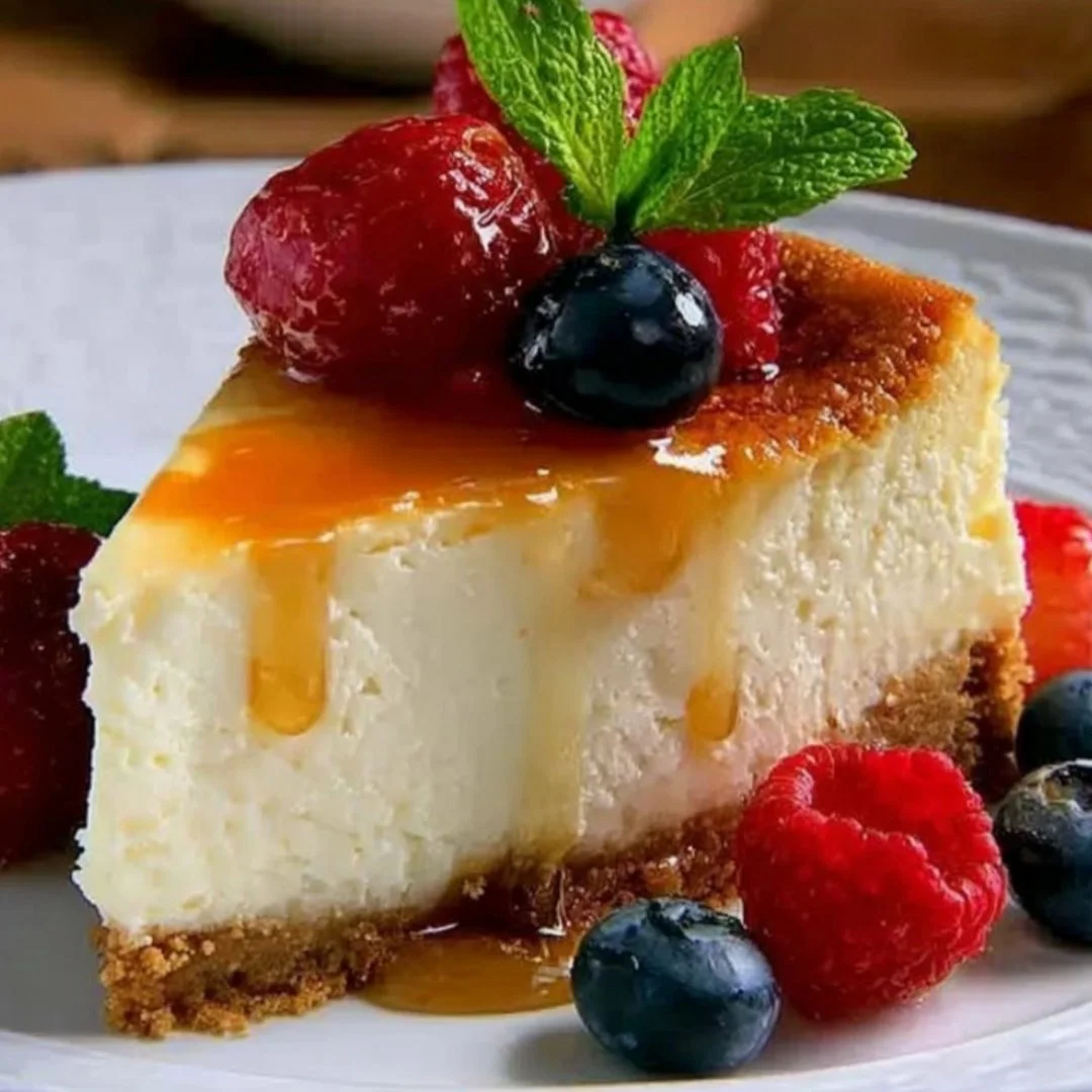 Cottage Cheese and Yogurt Egg Cheesecake slice on a plate