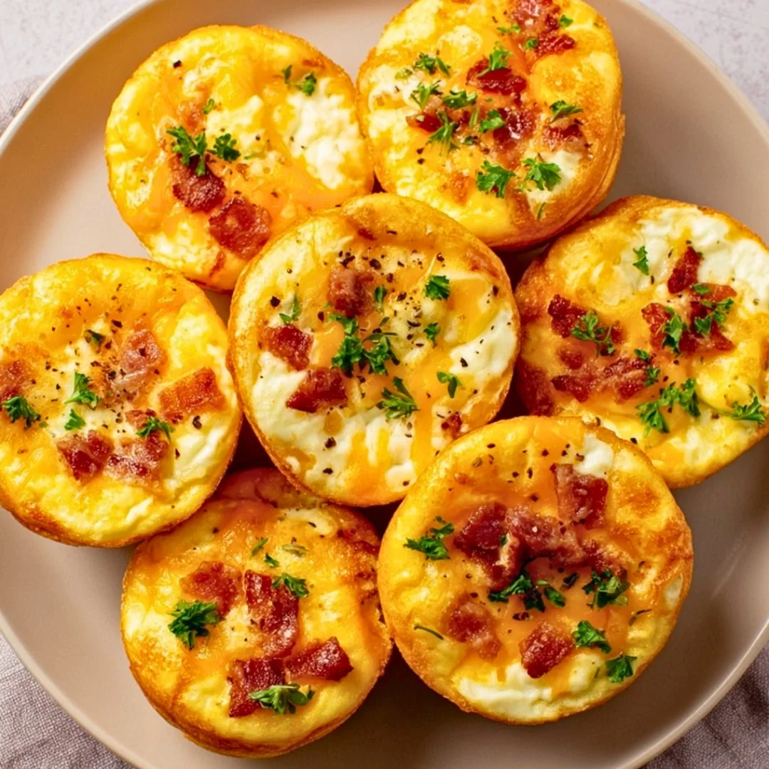 Cheesy muffin tin cottage cheese egg bites ready to serve for breakfast