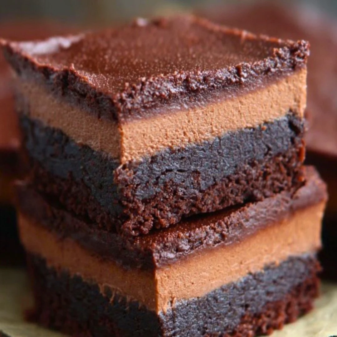 Decadent chocolate mousse brownies served on a plate