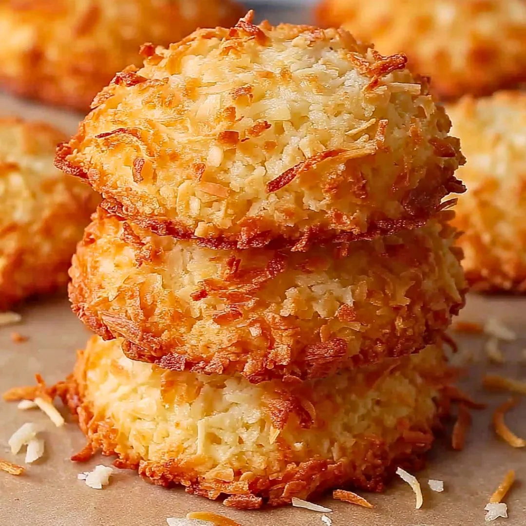 Freshly baked coconut cookies on a cooling rack