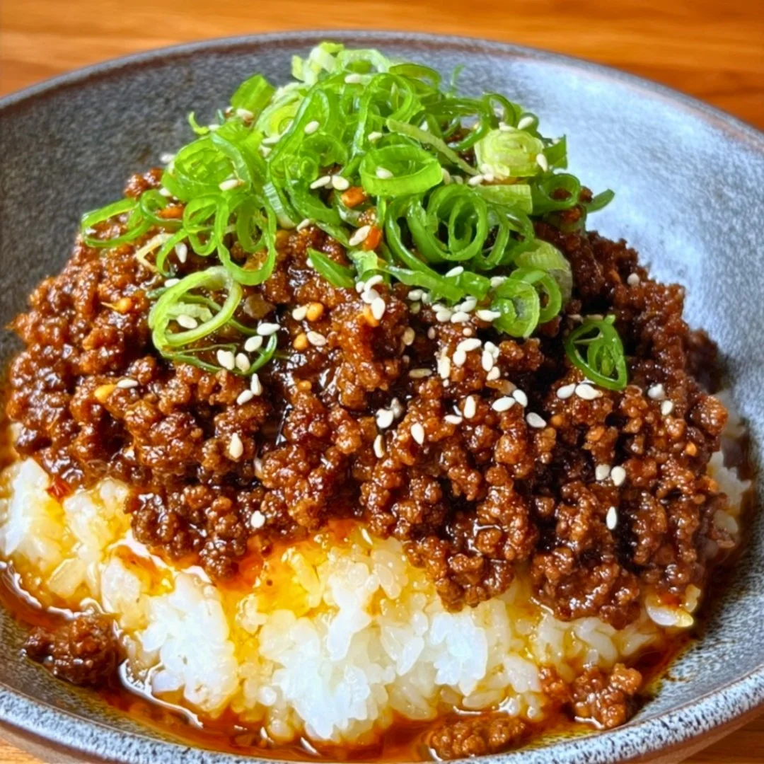 Ground Beef Hot Honey Bowl topped with spices and honey drizzle