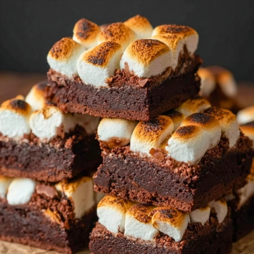 Delicious homemade marshmallow brownies with gooey marshmallow topping