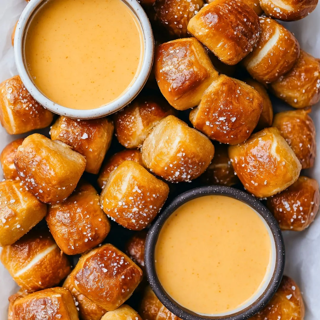 Delicious homemade pretzel bites served with tangy mustard dip