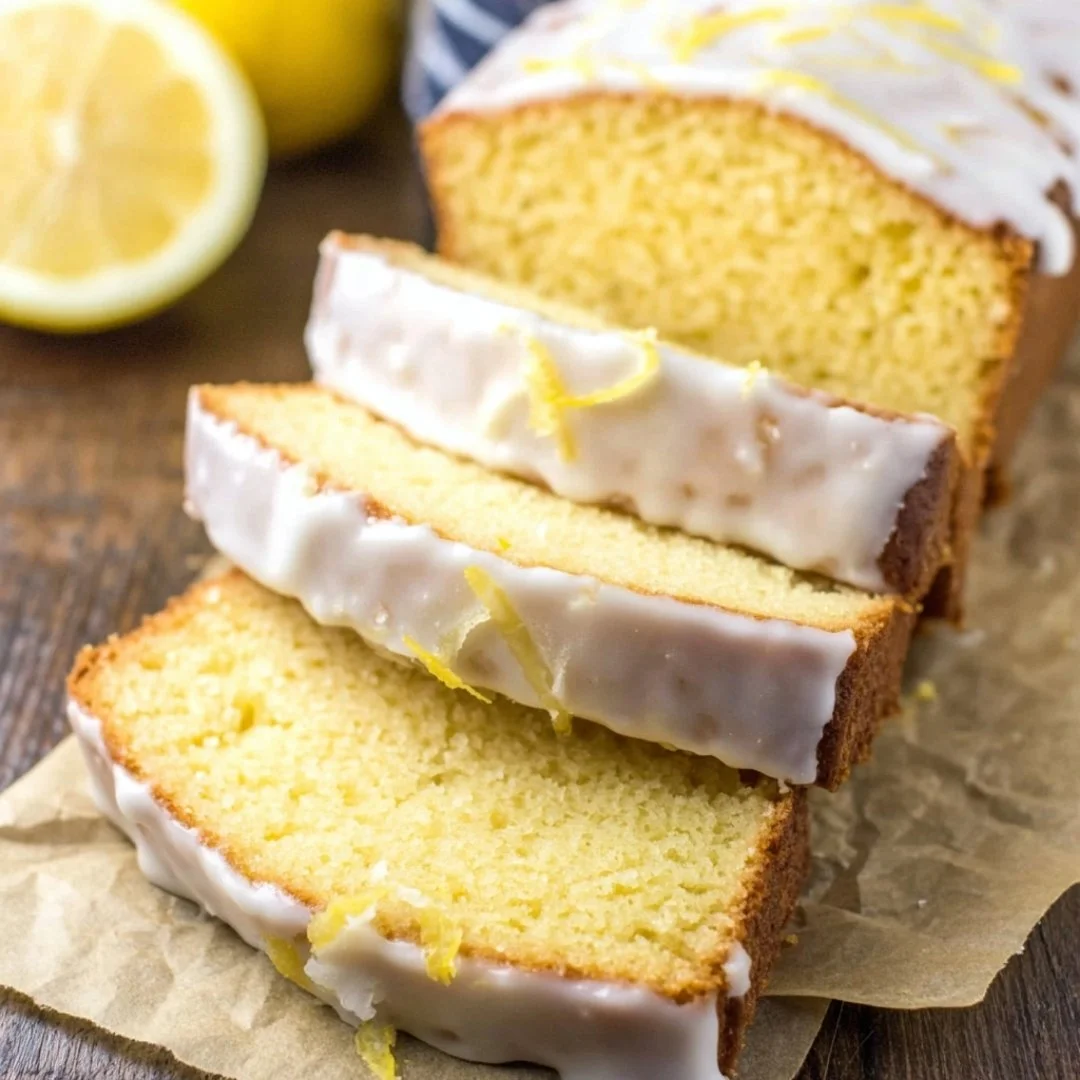 Homemade Starbucks copycat lemon loaf with frosting on a white plate