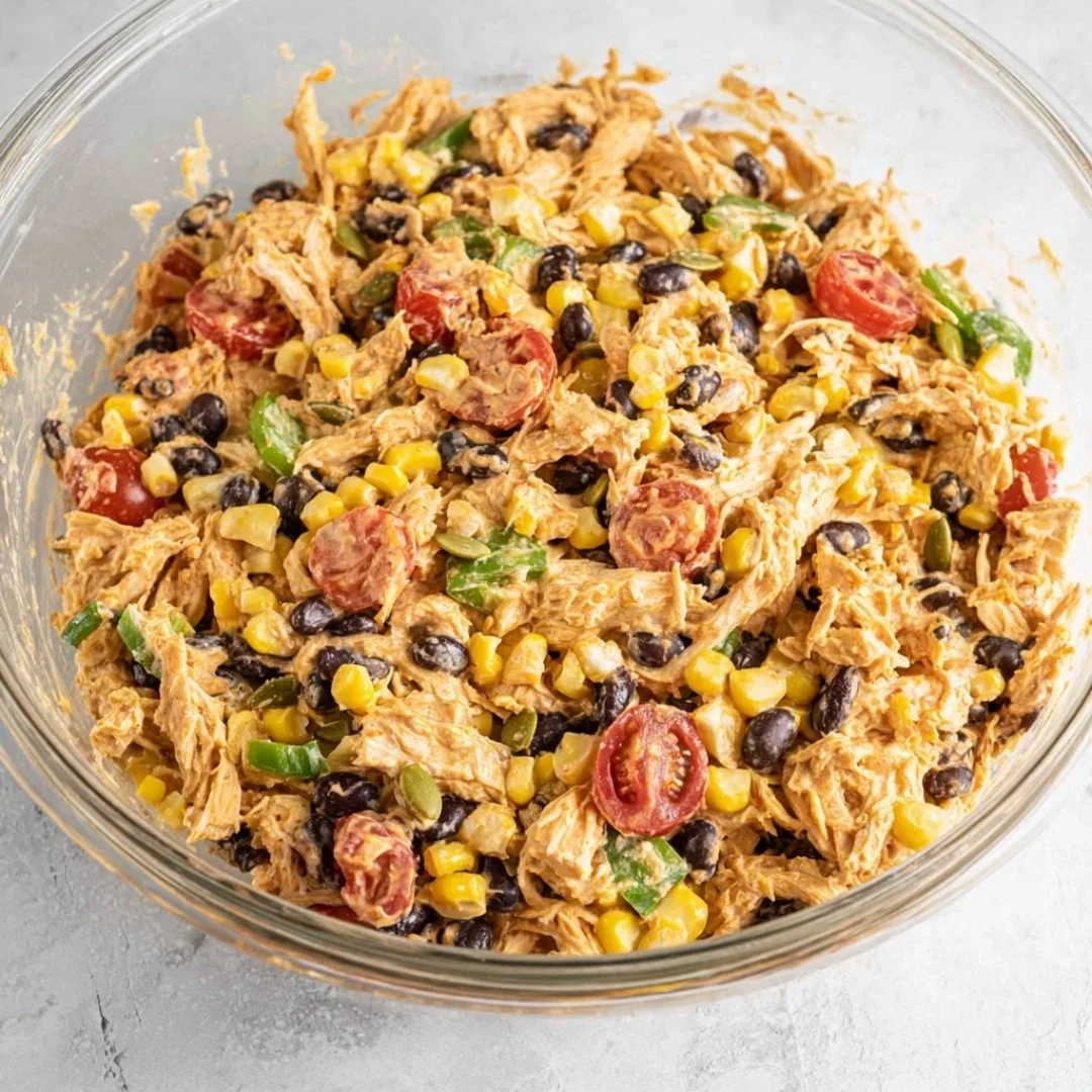 Quick Southwest Chicken Salad with grilled chicken, beans, and fresh vegetables